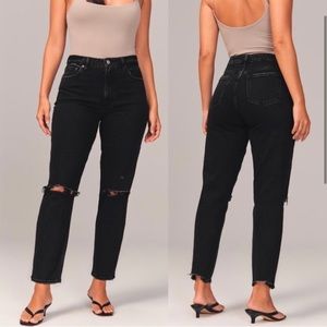 Abercrombie & Fitch High Rise Mom Jeans in Black Distressed Wash